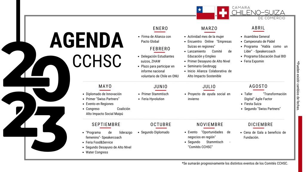 Agenda de actividades Camara Chileno Suiza de Comercio 2023